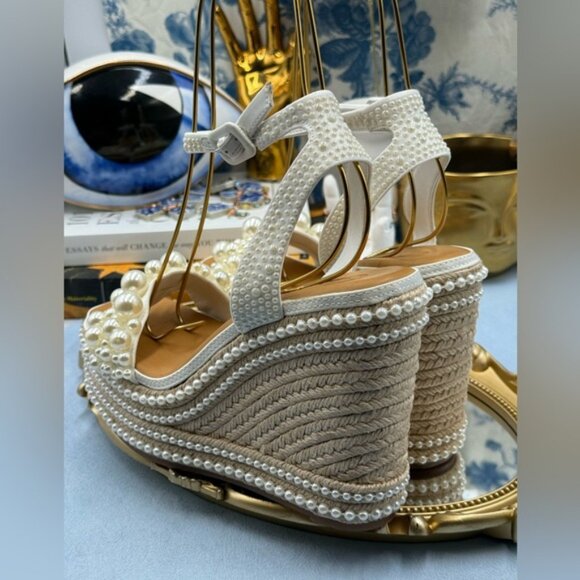 🆕 GIANNI BINI 🧿 NWOB Savanna Pearl Ornamented Platform Wedge Sandals, Sz 7.5 - Picture 8 of 12